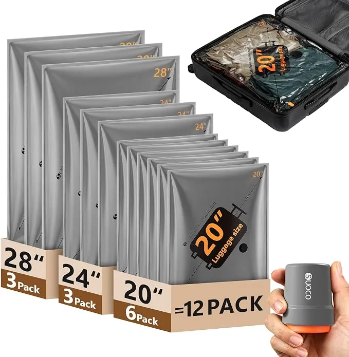Bolsas de Vacío para Viajar con Bomba Eléctrica - Pack de 12