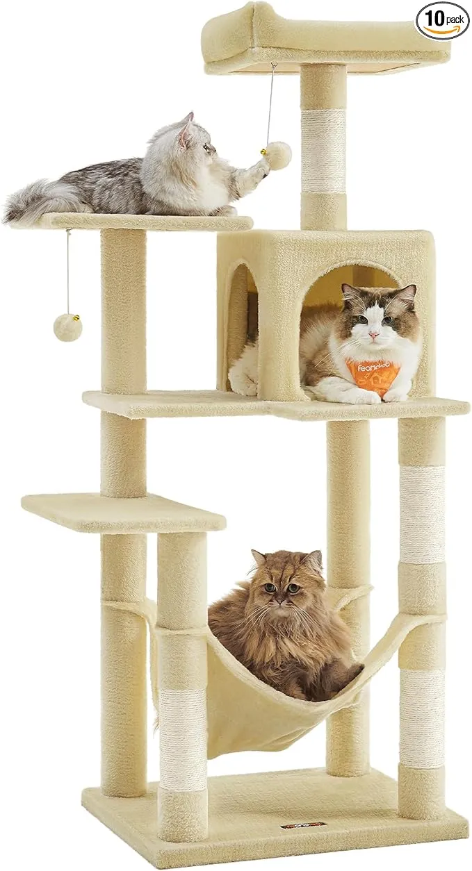 Árbol para Gatos Feandrea Multinivel con Rascadores, Hamaca y Cueva - 137.7 cm