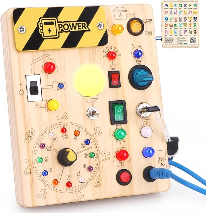 Busy Board Montessori Juguete de madera con luces LED