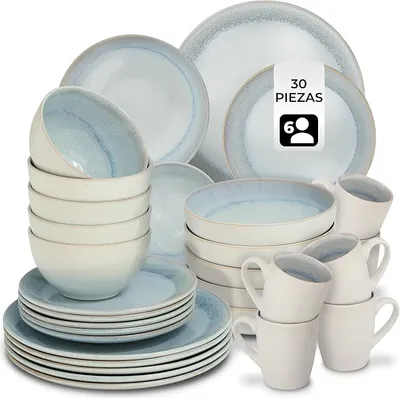 Vajilla Tectake 30 Piezas Diseño Moderno Gris