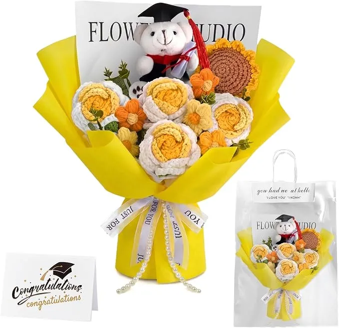 Ramo de Flores de Ganchillo Hecho a Mano con Rosas y Girasoles