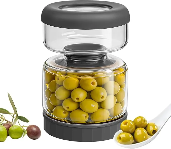 WhiteRhino Tarro para Encurtidos y Aceitunas 0.75L con Separador y Tapa Hermética (Gris)