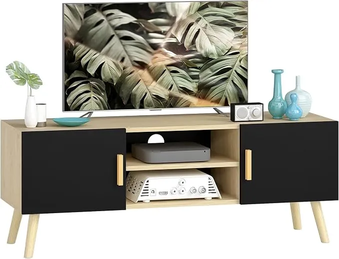 Mueble TV HOMCOM Roble Negro Moderno con Almacenamiento