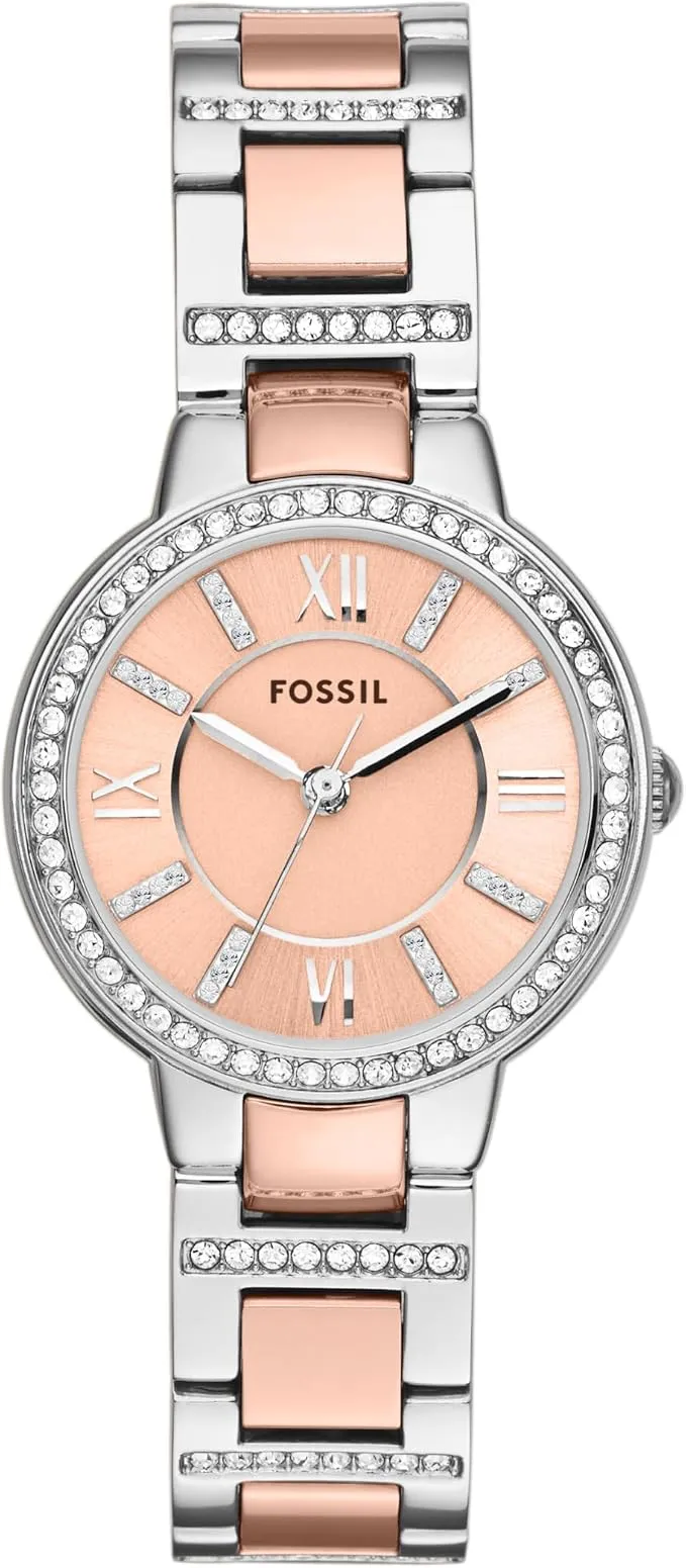 Fossil Virginia Reloj Mujer Cuarzo Correa Acero/Piel Tono Plata/Oro Rosa