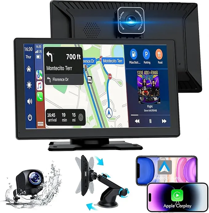 Pantalla 9" Carplay HD para Coche con Cámaras Delantera y Trasera