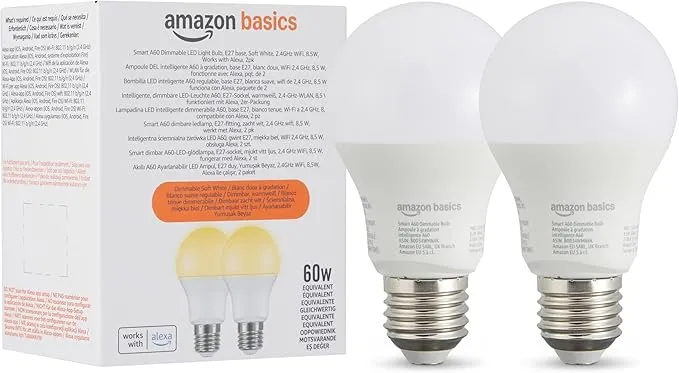 Pack 2 Bombillas LED Inteligentes Amazon Basics E27 Regulables con Alexa