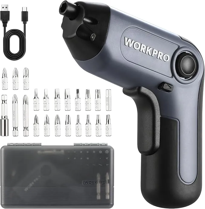 WORKPRO Destornillador Eléctrico Inalámbrico 3.6V con 21 Puntas y USB-C