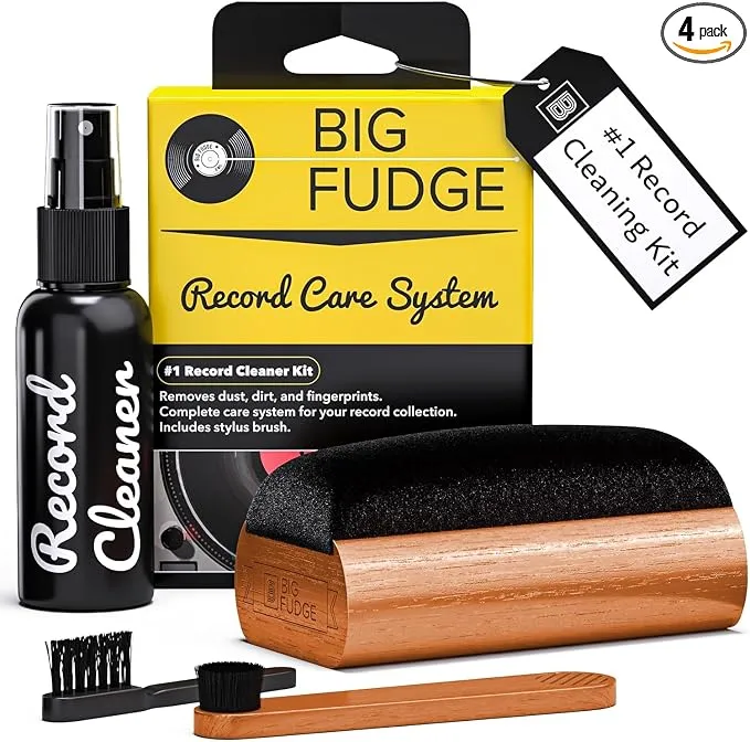 BIG FUDGE Set Limpiador Vinilos Discos 4en1 con Cepillo, Solución y Bolsa