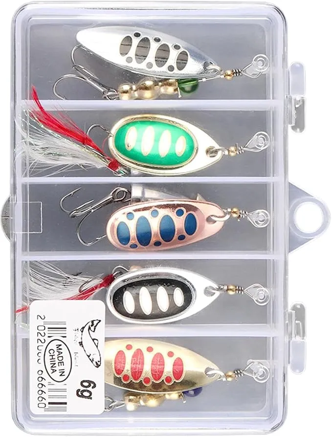 Kit Señuelos de Pesca Spinner Walleye Metal para Trucha Agua Salada y Dulce