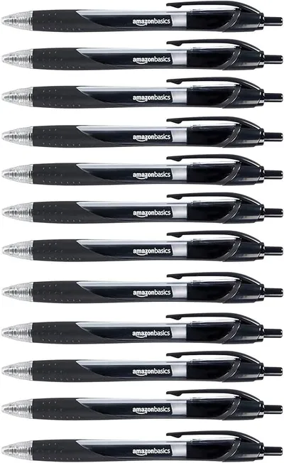Amazon Basics BolÃgrafos de punta retráctil y tinta de gel, 12 Unidad Paquete de 1, punta fina, Negro