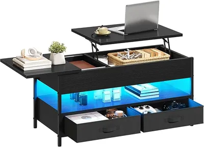 Mesa de centro elevable YITAHOME con cajones y luz LED