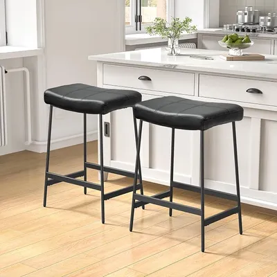 Pack 2 Taburetes de Bar Modernos con Asiento Acolchado y Reposapiés