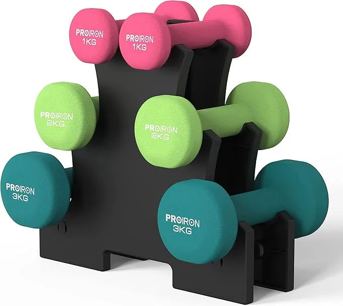 Juego de Mancuernas PROIRON de Neopreno 12kg con Soporte Antideslizante