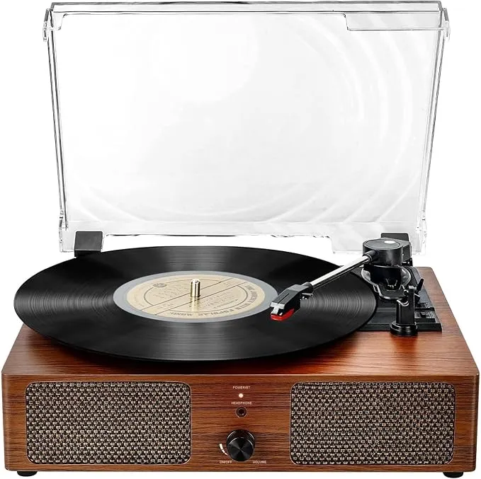 Tocadiscos de Vinilo Bluetooth Portátil con Altavoces Integrados y 3 Velocidades