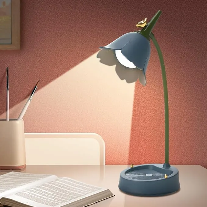 Lámpara de Escritorio LED Inalámbrica con Flor para Niños - Luz Regulable y Táctil