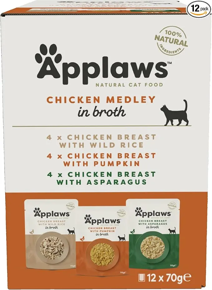 Applaws Adult Wet Cat Food Pouch Broth Chicken Multipack 12 x 70g Natural