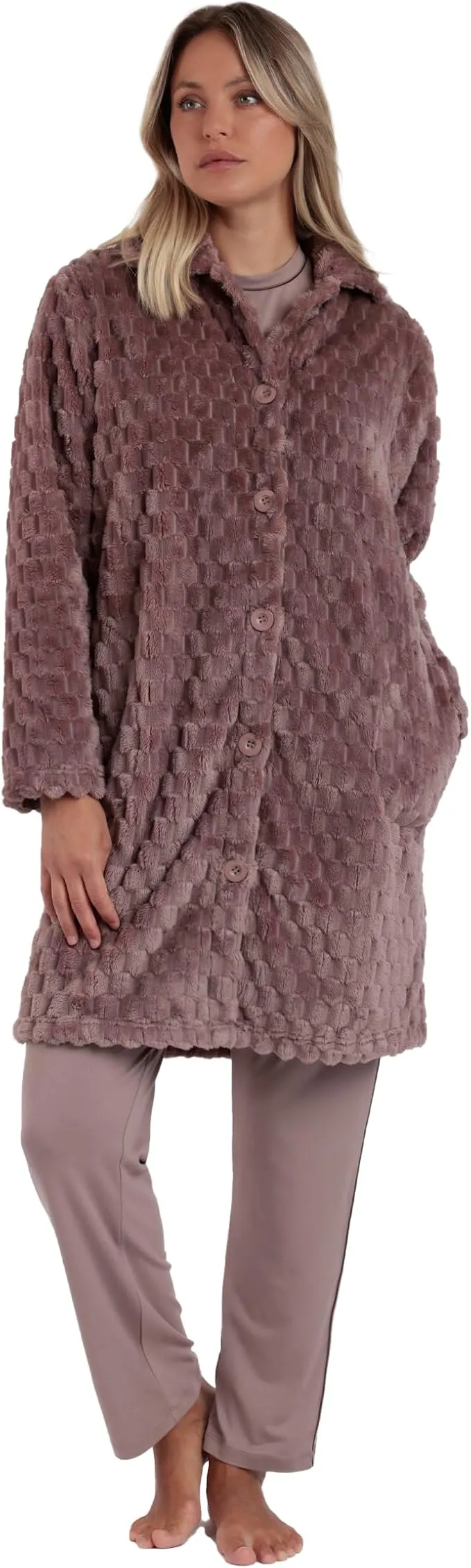 ADMAS Bata de Invierno para Mujer - Calentita y Elegante con Botones