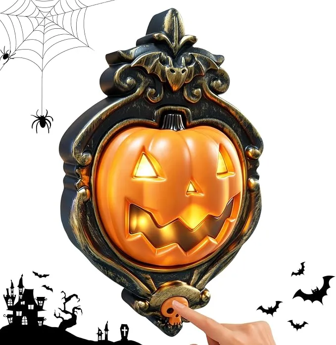 Timbre Calabaza Halloween LED con Sonidos de Terror - Decoración Espeluznante para Fiesta