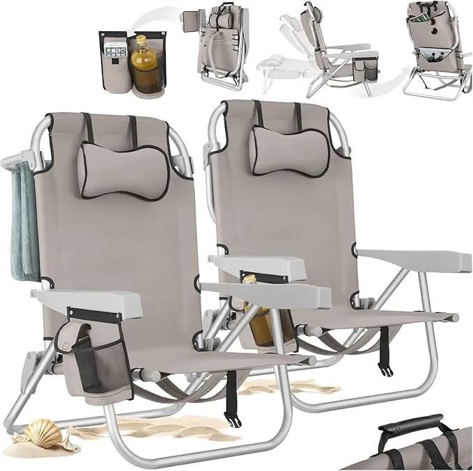 tectake Silla Playa Plegable con Respaldo Ajustable, Función Mochila, Silla Camping Ligera