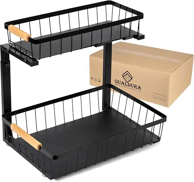 QUALDURA Organizador bajo fregadero extraíble metálico, 2 niveles, altura ajustable