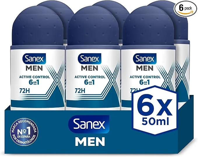 Sanex Men Active Control Desodorante Antitranspirante Roll-On Hombre Pack 6x50ml