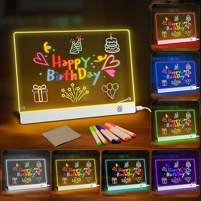 Tablero Acrílico Luminoso LED 30x20cm con Bolígrafo de 7 Colores y Soporte Ajustable