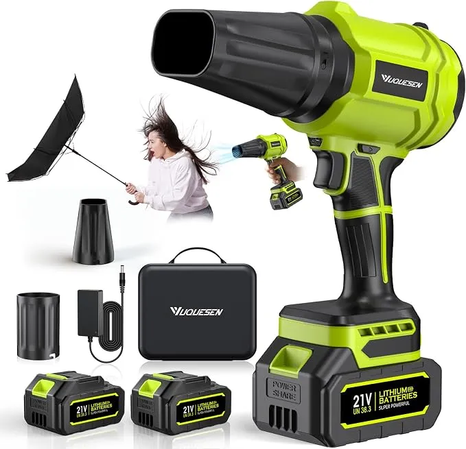 Soplador de Hojas Potente con 2 Baterías y Cargador - Ideal para Jardín y Coche