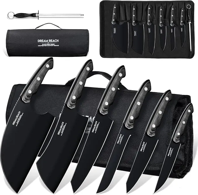 Juego de Cuchillos de Cocina Dream Reach de Acero Inoxidable - 6 Piezas con Afilador y Estuche