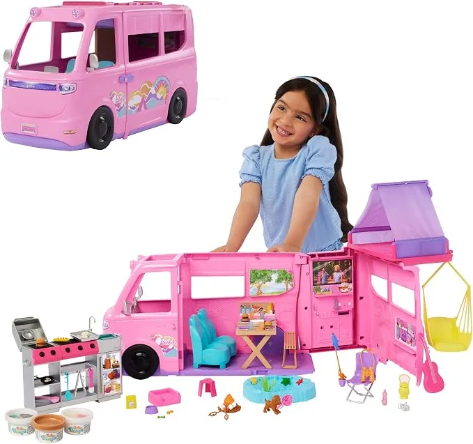 Barbie Dream Camper Set de Juego con Accesorios de Camping y Tienda de Techo