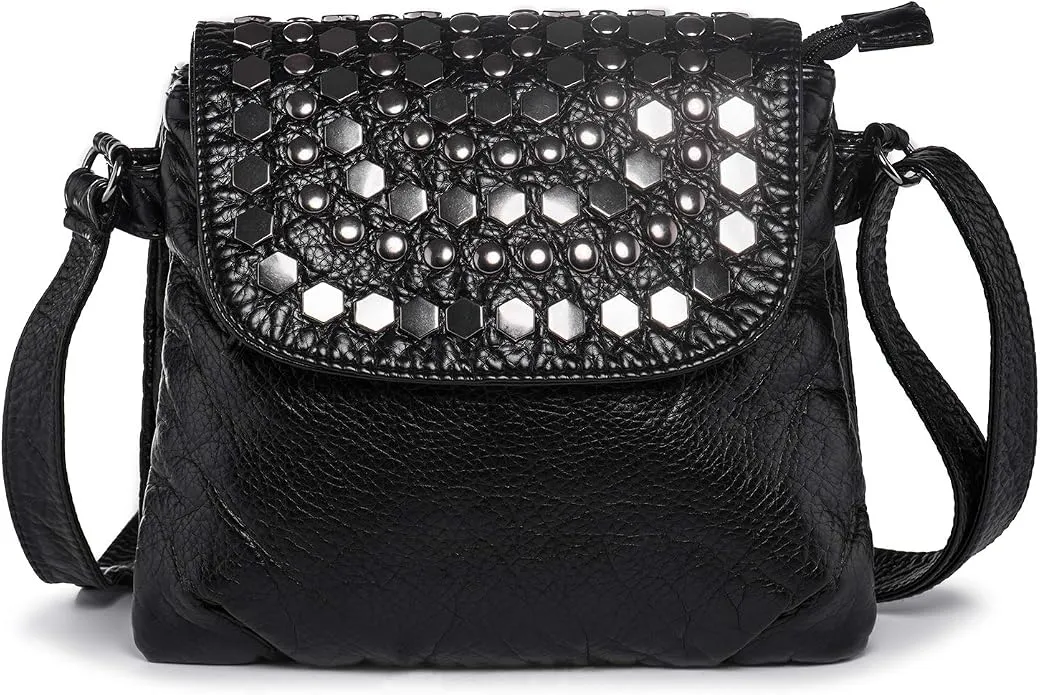 Bolso Bandolera Mujer LaRechor Cuero PU Arrugado con Remaches