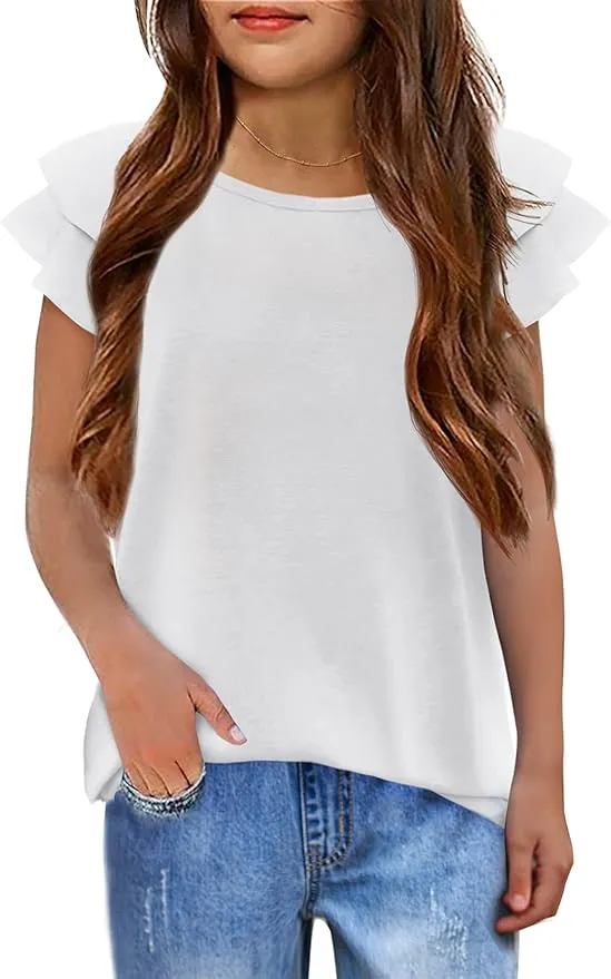 Camiseta Arshiner Niña Manga Ondulada Verano Manga Corta Moda Casual Blanco