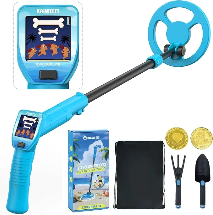 KAIWEETS Detector de Metales 2025 Azul con Pantalla LCD Color, Varilla Ajustable y Kit Completo