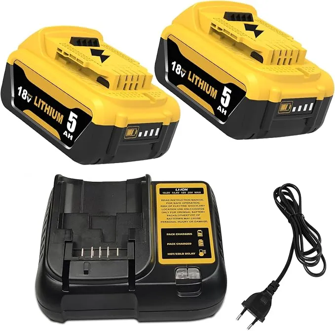 Pack 2 Baterías Recambio 5000mAh 18V + Cargador DCB107 3A para Dewalt