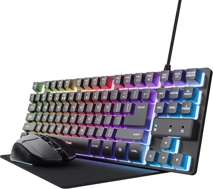 GXTrust Pack Teclado Gaming QWERTY Español con Ratón y Alfombrilla, Negro