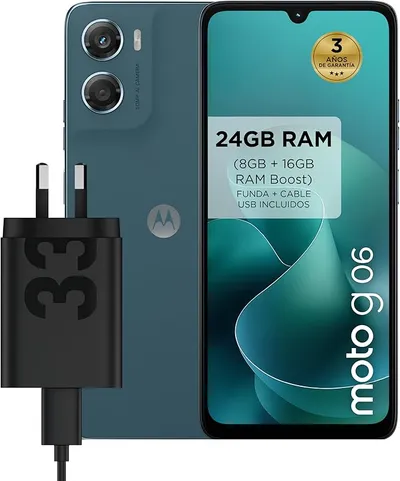 Motorola Moto G06, Smartphone, 24GB (8GB+16GB RAM Boost)/256GB Pantone Tapestry, con Cargador Rápido TurboPower 33W