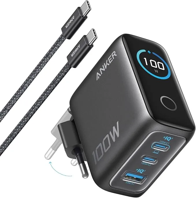 Cargador Rápido USB C 100W GAN de 3 Puertos Anker