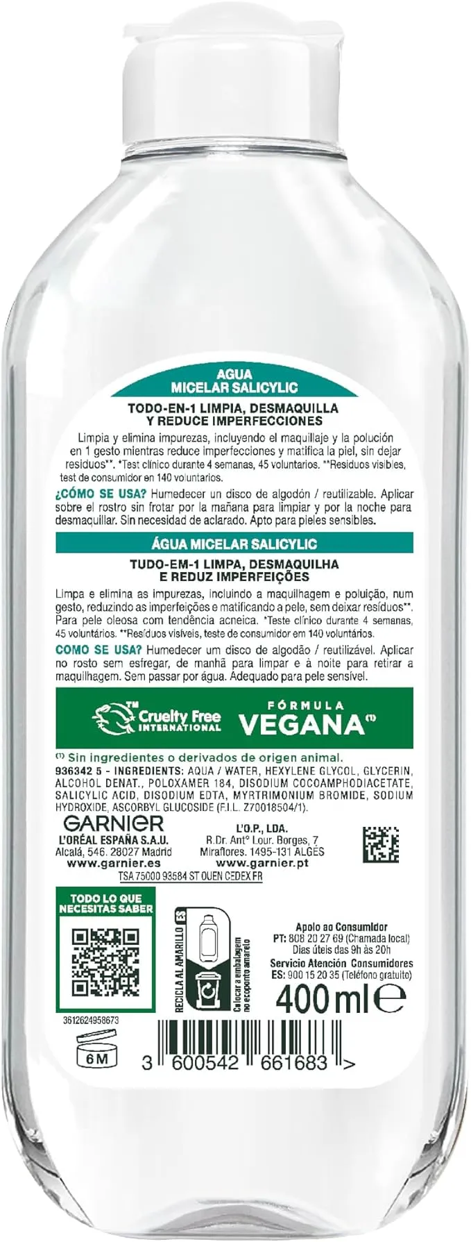 Garnier Agua Micelar Salicílica para Piel Grasa 400 ml
