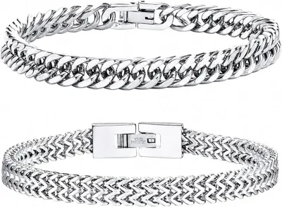 Pack 2 Pulseras Acero Inoxidable Hombre: Cadena Cubana y Elegancia