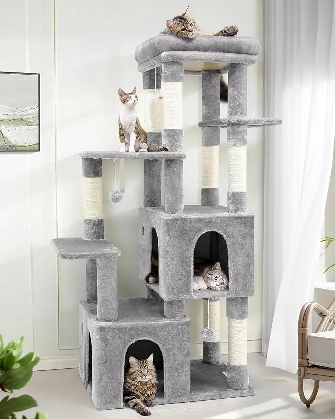 Árbol Rascador Globlazer para Gatos Grandes con 7 Postes de Sisal y Nidos (156 cm)