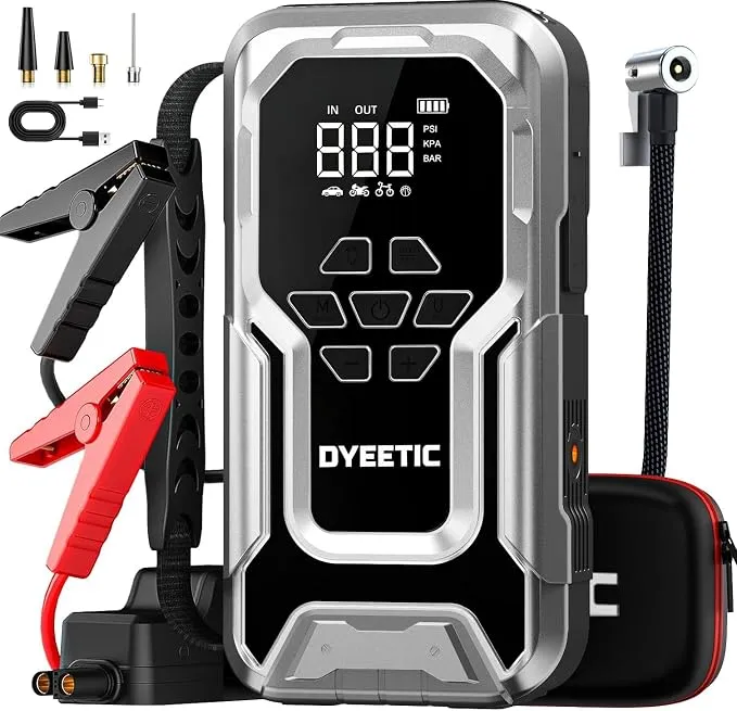 Arrancador de Batería de Coche 8000A con Compresor 150PSI y Carga Rápida 18W