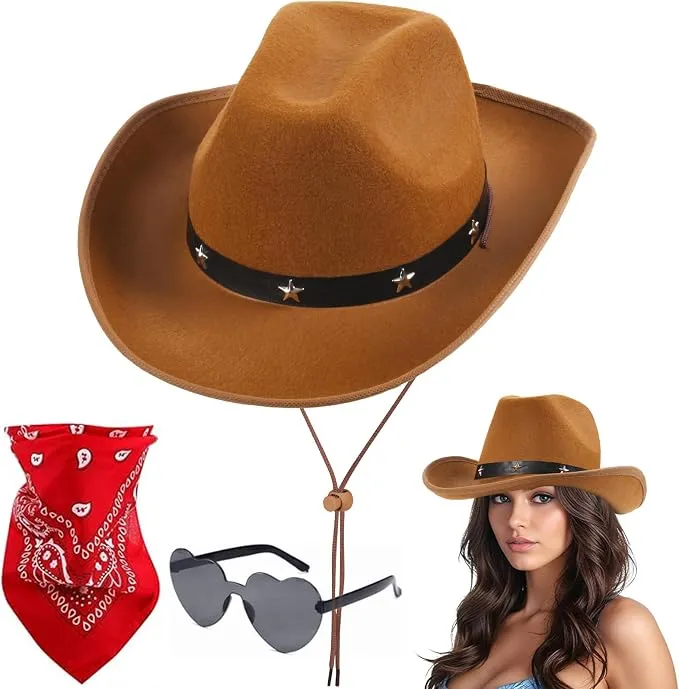 Lote 3PCS Sombrero Cowboy Aomig con Bandana y Gafas de Amor