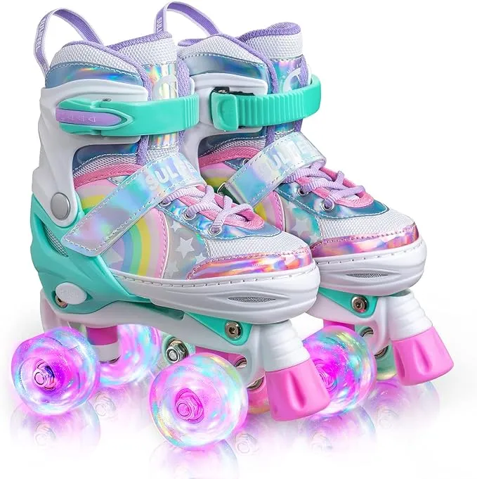 Patines Ajustables Sulifeel Rainbow Unicorn con Luces para Niños y Niñas