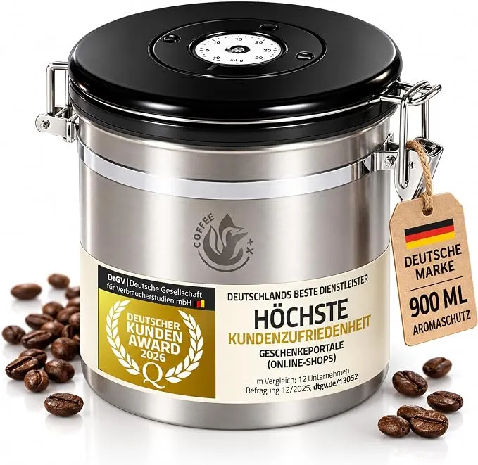 Coffee Fox Bote Hermético para Café 900 ml Acero Inoxidable con Válvula y Cuchara