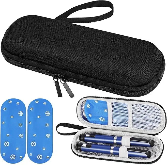Fefod Estuche Insulina de Viaje con Bolsas de Hielo Refrigerado y Mosquetón (Negro)