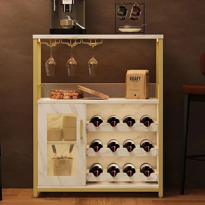 Garvee Aparador de Vinos con Puerta de Cristal y Cajón - Almacenamiento Elegante para Cocina y Comedor