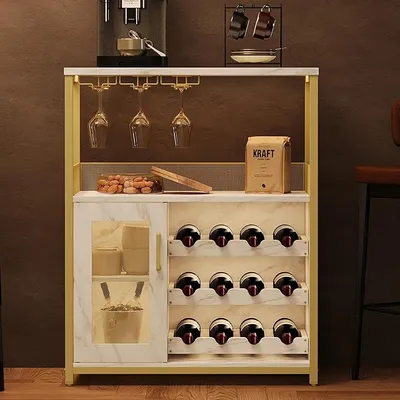 Garvee Aparador de Vinos con Puerta de Cristal y Cajón - Almacenamiento Elegante para Cocina y Comedor