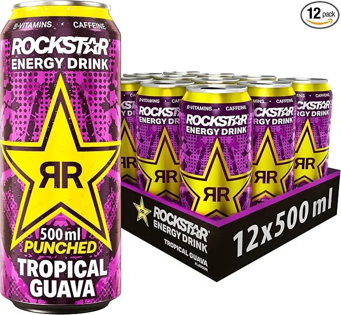 Bebida Energética Rockstar Guava Pack 12 Latas x 500ml - Sabor Tropical