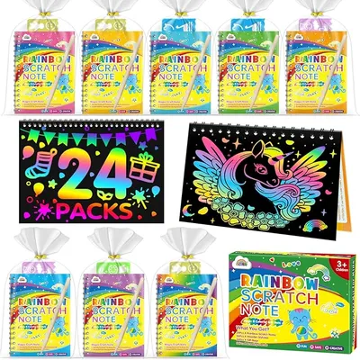 ZMLM 24 Libros Scratch Art Manualidades Kit con 24 Plantilla y Lápiz de Madera