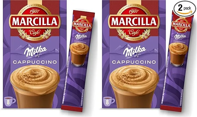 Marcilla Café Soluble Mix CAPUCCINO Milka, con sabor chocolate
