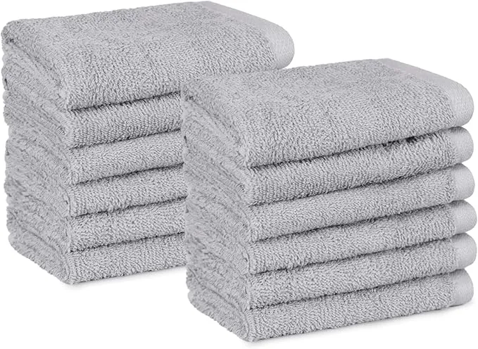 Juego de 12 Toallas Lavabo Amazon Basics Algodón Gris 30x30 cm